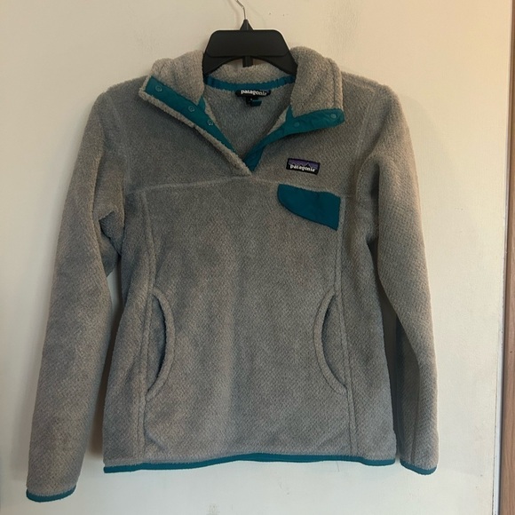 PATAGONIA Women's Small Re-Tool Snap-T Pullover Sweater Gray w/ Teal - Picture 1 of 8
